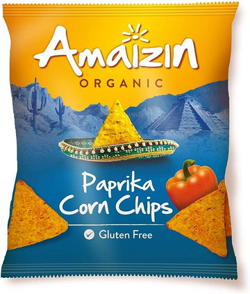 Amaizin Corn Chips- Paprika - Organic - 75g Bag - 30 Pack