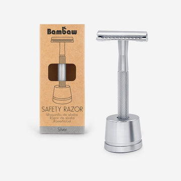 Bambaw | Metal safety razor + stand | Silver
