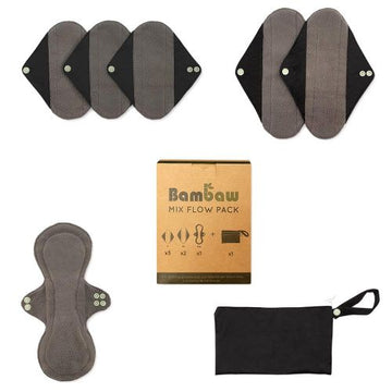 Bambaw 6 Reusable sanitary pads | Mix flow + carrying pouch