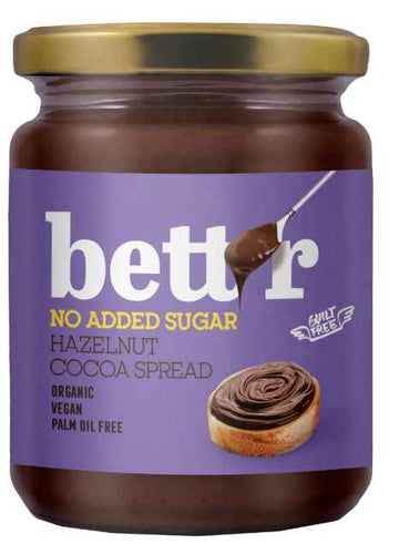 Bettr Hazelnut Cocoa Spread with NO Added Sugar Bio Bettr 250g