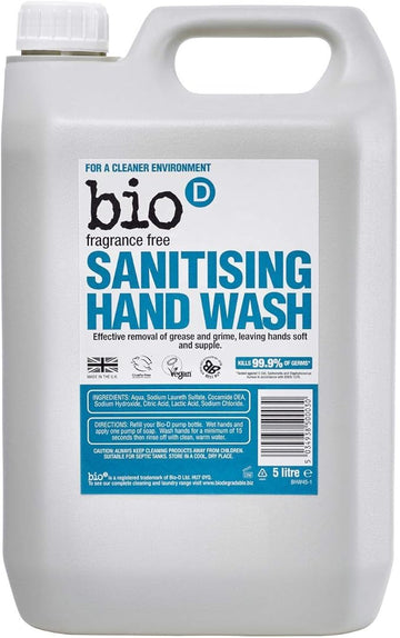 Bio-D Cleansing Fragrance Free Hand Wash 5 Litre