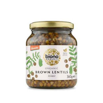 Biona Organic Brown Lentils Demeter -
 in Glass Jars 360g  - 2 Pack