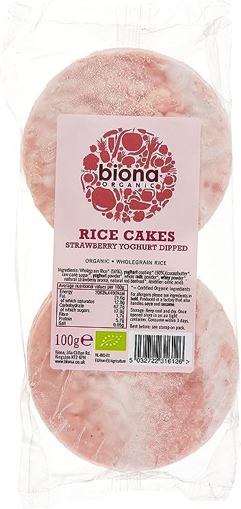 Biona Organic Strawberry Yoghurt Coated Rice Cakes 100g  - 12 Pack