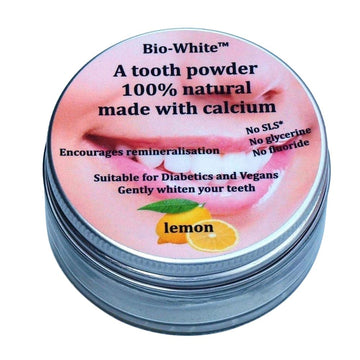 Bio-White Organic Tooth Powder Lemon in a glass jar (plastic free) 35g