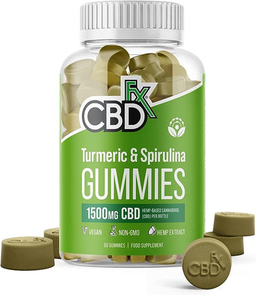 CBDfx Turmeric & Spirulina Gummies (60ct / 1500mg CBD Per Bottle)