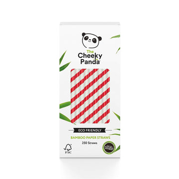 CHEEKY PANDA Bamboo Paper Straw 250pcs Red Stripes