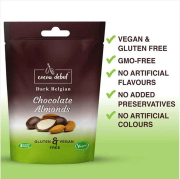 Cocoa Debut Vegan & Gluten Free Dark Belgian Chocolate Almonds 45g  - 10 Pack