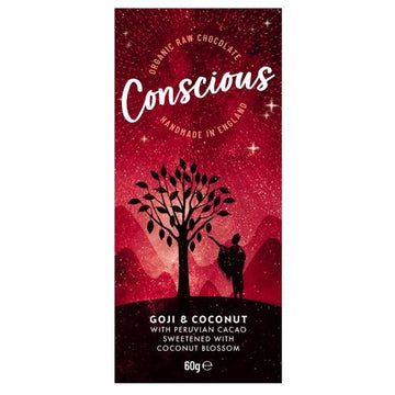 Conscious Chocolate Goji & Coconut Raw Vegan Organic Chocolate Bar 60g - 10 Pack