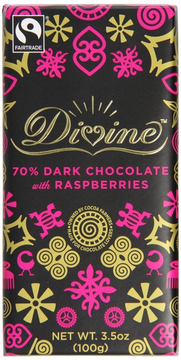 Divine Chocolate Vegan Dark Chocolate with Raspberries 90g - 15 Pack
