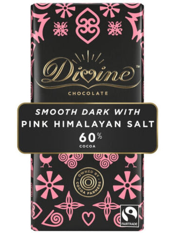 Divine Chocolate Fairtrade Dark Chocolate with Pink Himalayan Salt 90g - 15 Pack