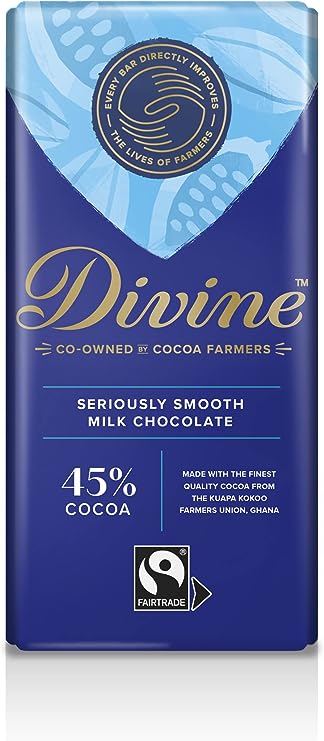 Divine Chocolate Fairtrade High Cocoa 45% Milk Chocolate Bar 90g  - 3 Pack