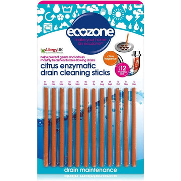 Ecozone Enzymatic Drain Cleaning Sticks - Citrus 12 Sticks