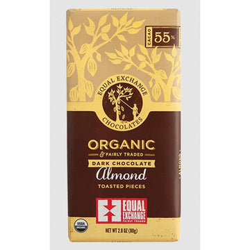 Equal Exchange Organic, Fair Trade Almond Dark Chocolate (55%) - 12 Pack