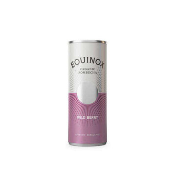 Equinox Kombucha Organic Kombucha Soft Drink w/Wild Berry 250ml can - 24 Pack