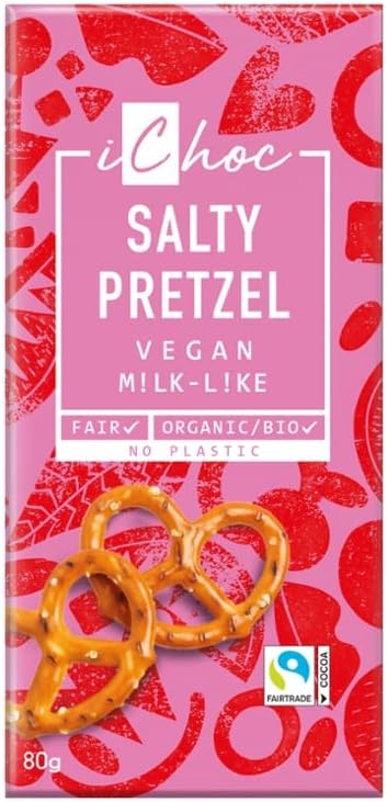 iChoc Salty Pretzel Chocolate Organic Vegan 80g - 5 Pack