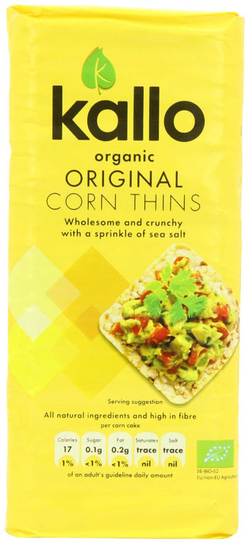Kallo Kallo Organic Lightly Salted Corn Cakes Thins 130g - 12 Pack
