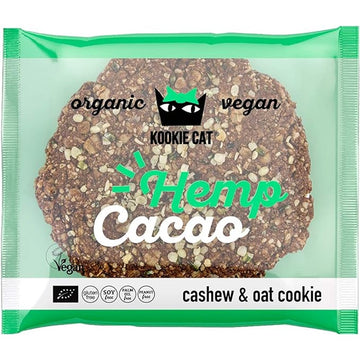 Kookie Cat Hemp & Cacao Organic 55g - Vegan Cashew & Oat Cookie - 12 Pack