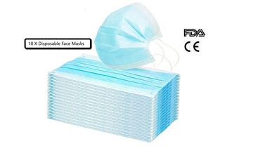 Gudz Disposable 3 Ply/Layer Face Mask Guard Cover with Ear Loop - 10 Pack