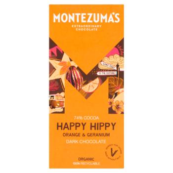 Montezumas Chocolate 74% Dark Organic with Orange & Geranium 90g - 4 Pack