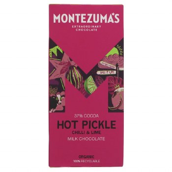 Montezumas Chocolate Hot Pickle Org Milk with Lime & Chilli 90g Bar - 4 Pack