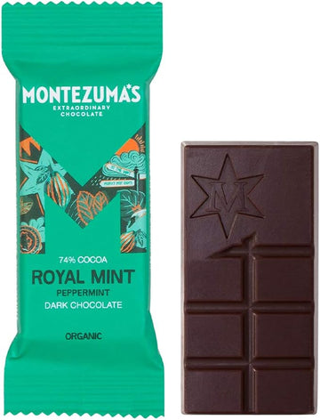 Montezumas Chocolate Royal Mint mini bar Dark Org 74% with Mint 25g - 26 Pack