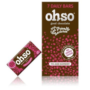 Ohso 70% Raspberry No Added Sugar with live cultures 13.5g x 7 Bars - 10 Pack