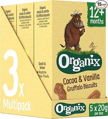Organix Gruffalo Cocoa & Vanilla Biscuits Multipk 5 x 20g - 3 Pack