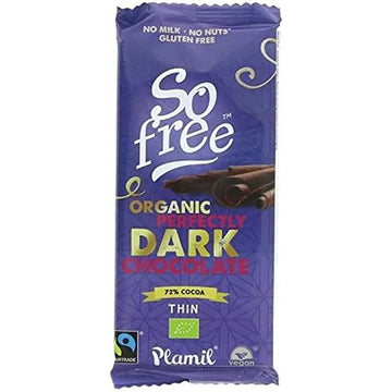 Plamil So Free Organic Perfectly Dark Chocolate 72% Cocoa 80g - 12 Pack