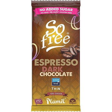 Plamil So Free No Added Sugar Dark Espresso Thin Chocolate 80g - 12 Pack