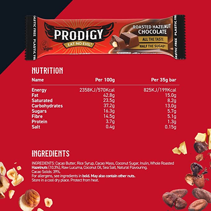 Prodigy Magic Bar Prodigy Snacks Roasted Hazelnut Chocolate Bar 35g - 15 Pack