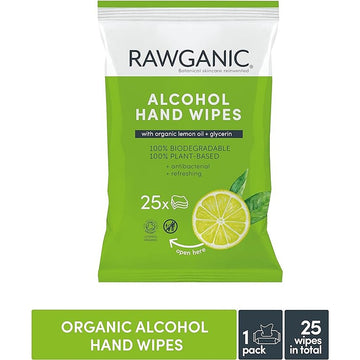 Rawganic Organic Alcohol Hand Wipes 15x20cm Pack - 3 Pack