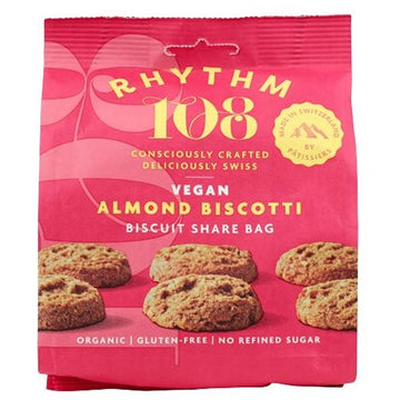 Rhythm 108 Almond Biscotti Tea Biscuit Share Bag 135g - 12 Pack
