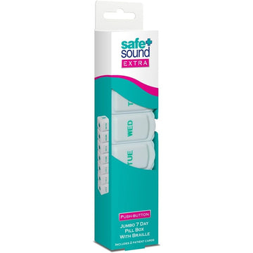 Safe and Sound Jumbo Sized 7 Day Pill Box, Push-button 7 count