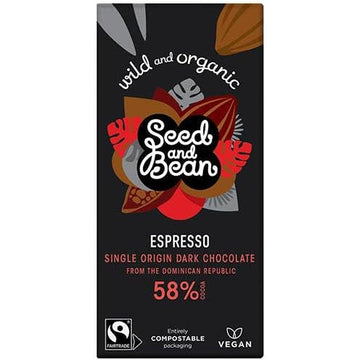 Seed & Bean Organic Fine Dark Chocolate Espresso Bar 75g - 10 Pack