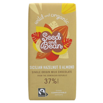 Seed & Bean Rich Milk 37% Sicilian Hazelnut & Almonds Choc Bar 75g - 10 Pack