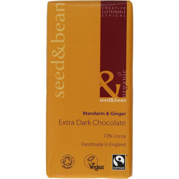 Seed & Bean Organic Extra Dark Mandarin Ginger Chocolate Bar 75g - 10 Pack