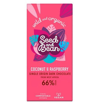 Seed & Bean Organic Coconut & Raspberry Dark 66% Bar 75g - 10 Pack
