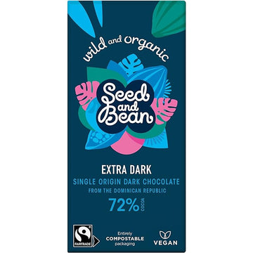 Seed & Bean Organic Extra Dark Choc 72% Trinitario Bar 75g - 10 Pack