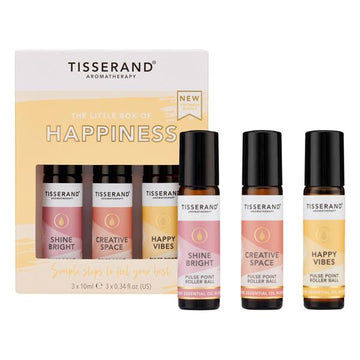 Tisserand Box of Happiness contains 3 pulse point roller balls