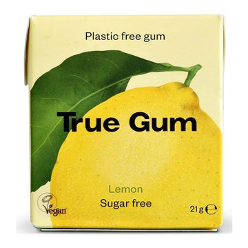 True Gum Plastic Free, Vegan and Sugar Free Chewing Gum - Lemon 21g - 24 Pack