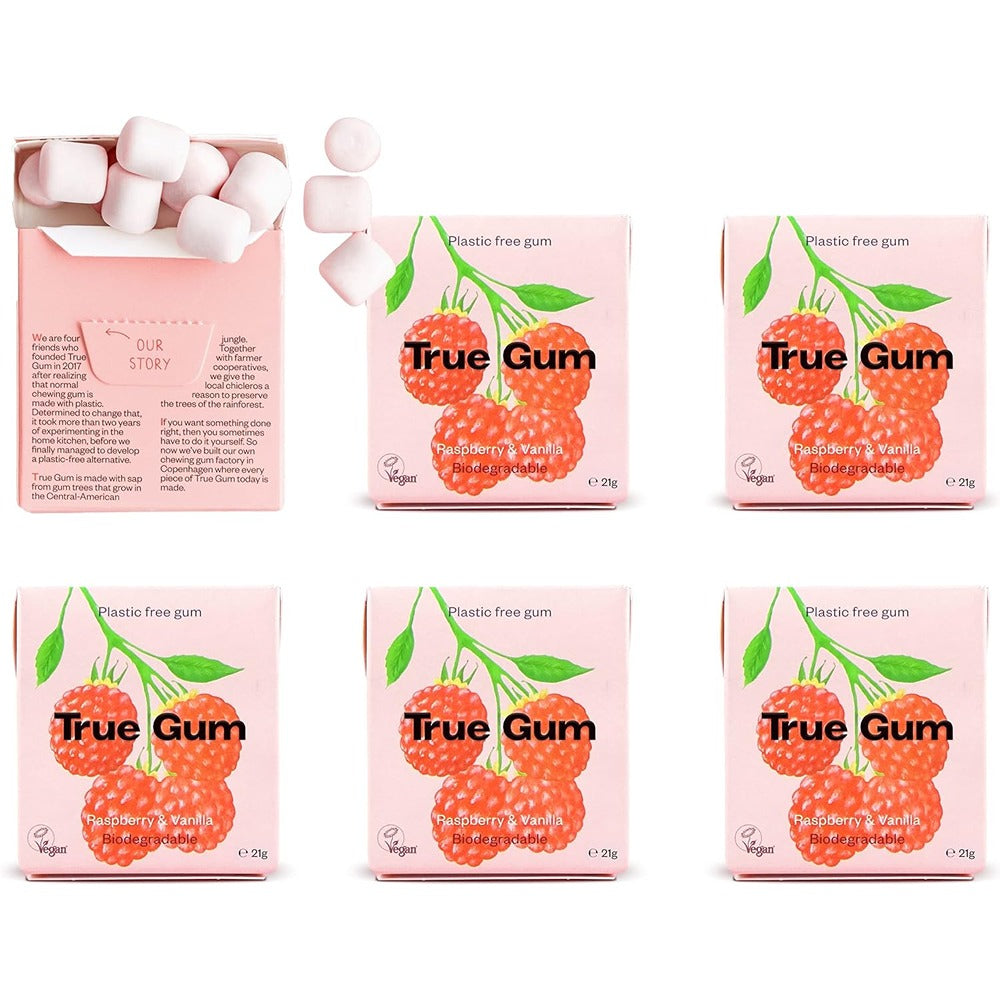 True Gum Raspberry True Gum Vegan and Sugar Free Chewing Gum - Raspberry & Vanilla 21g