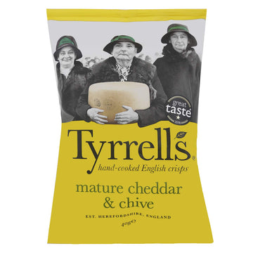 Tyrrells Cheddar Cheese & Chive Crisps 40g - 6 Pack