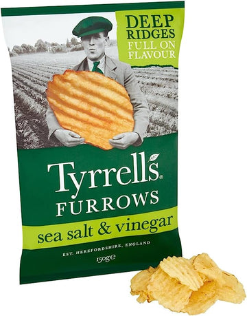 Tyrrells Furrows Sea Salt & Vinegar Crisps 150g - 16 Pack