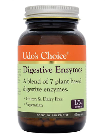 Udo's Choice Digestive Enzyme 60 Caps contain plant based enzymes.