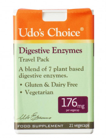 Udo's Choice Digestive Enzyme contains 7 plant based enzymes 21 caps