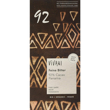 Vivani Dark 92% Chocolate Vegan Organic 80g - 10 Pack