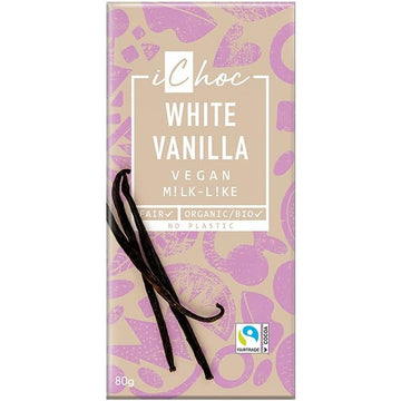 iChoc White Vanilla Chocolate Vegan Organic 80g - 10 Pack